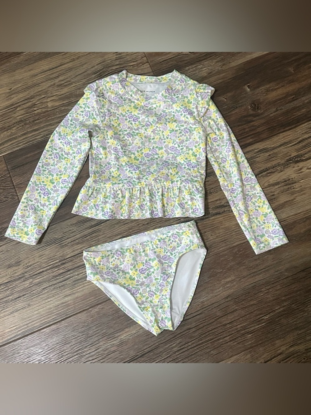 Janie and Jack floral 2-piece swimsuit toddler girls 4 ruffle long sleeve